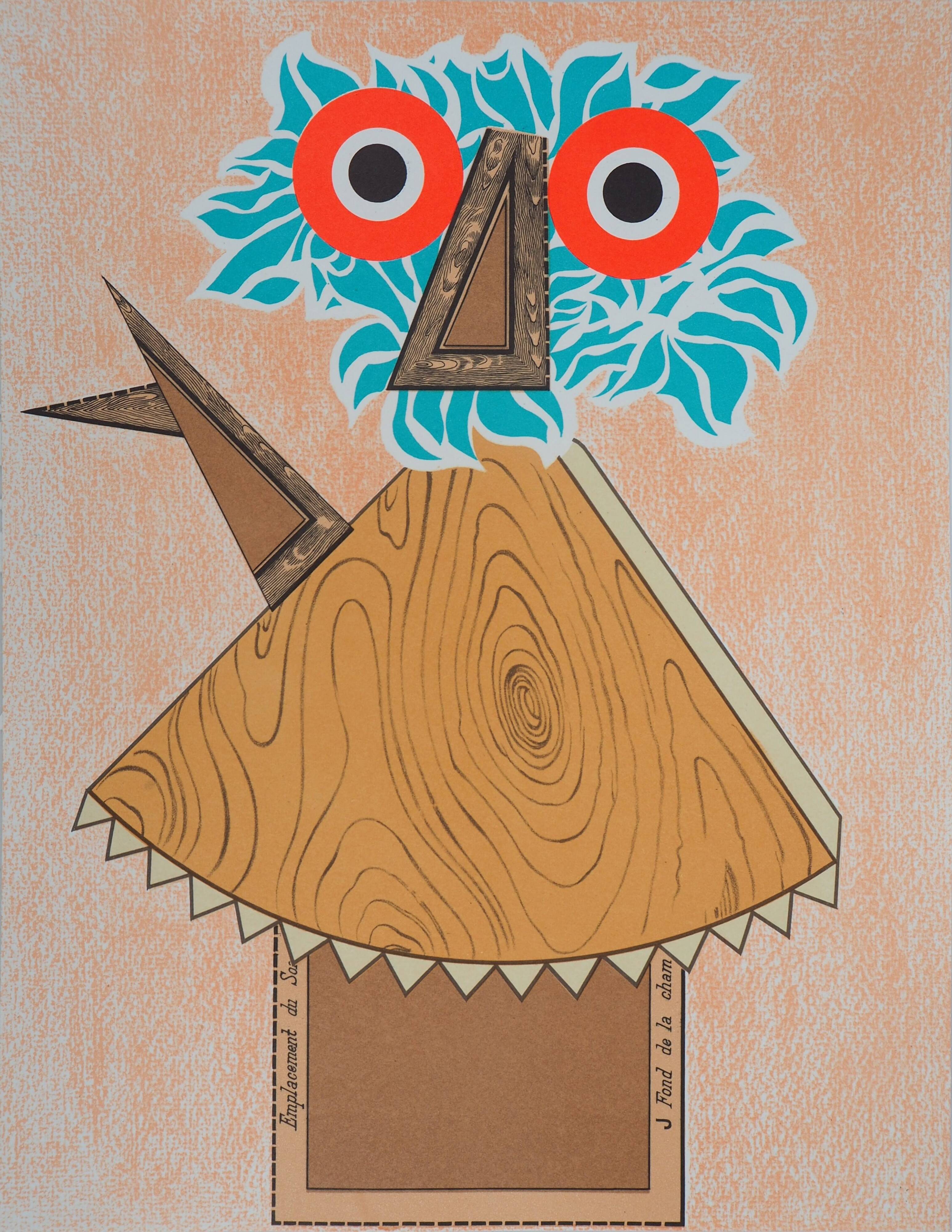 Enrico baj: owl - original lithograph