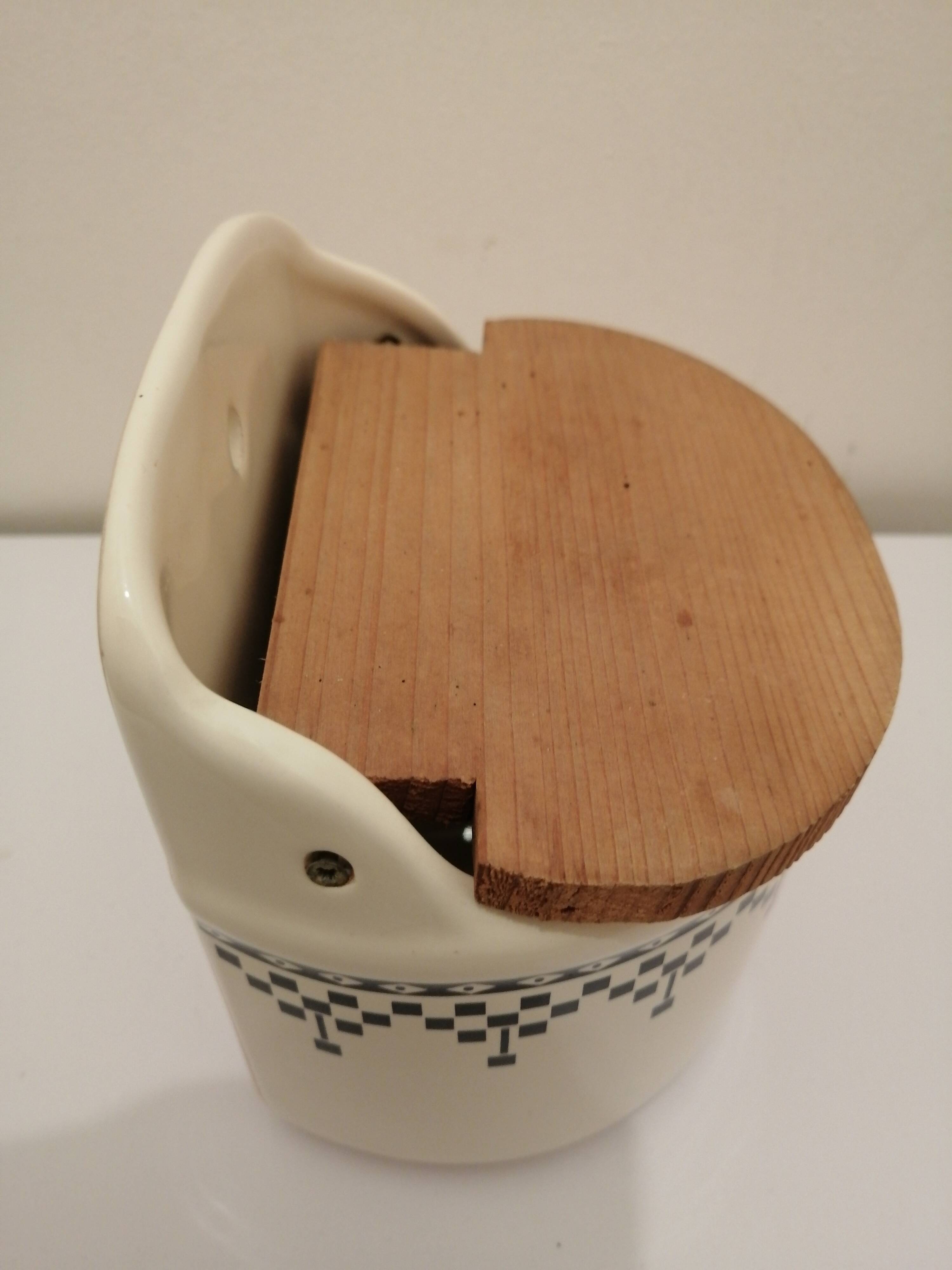 Vintage ceramic and wood salt box