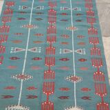 Tapis bleu fait main en pure laine 95x215cm