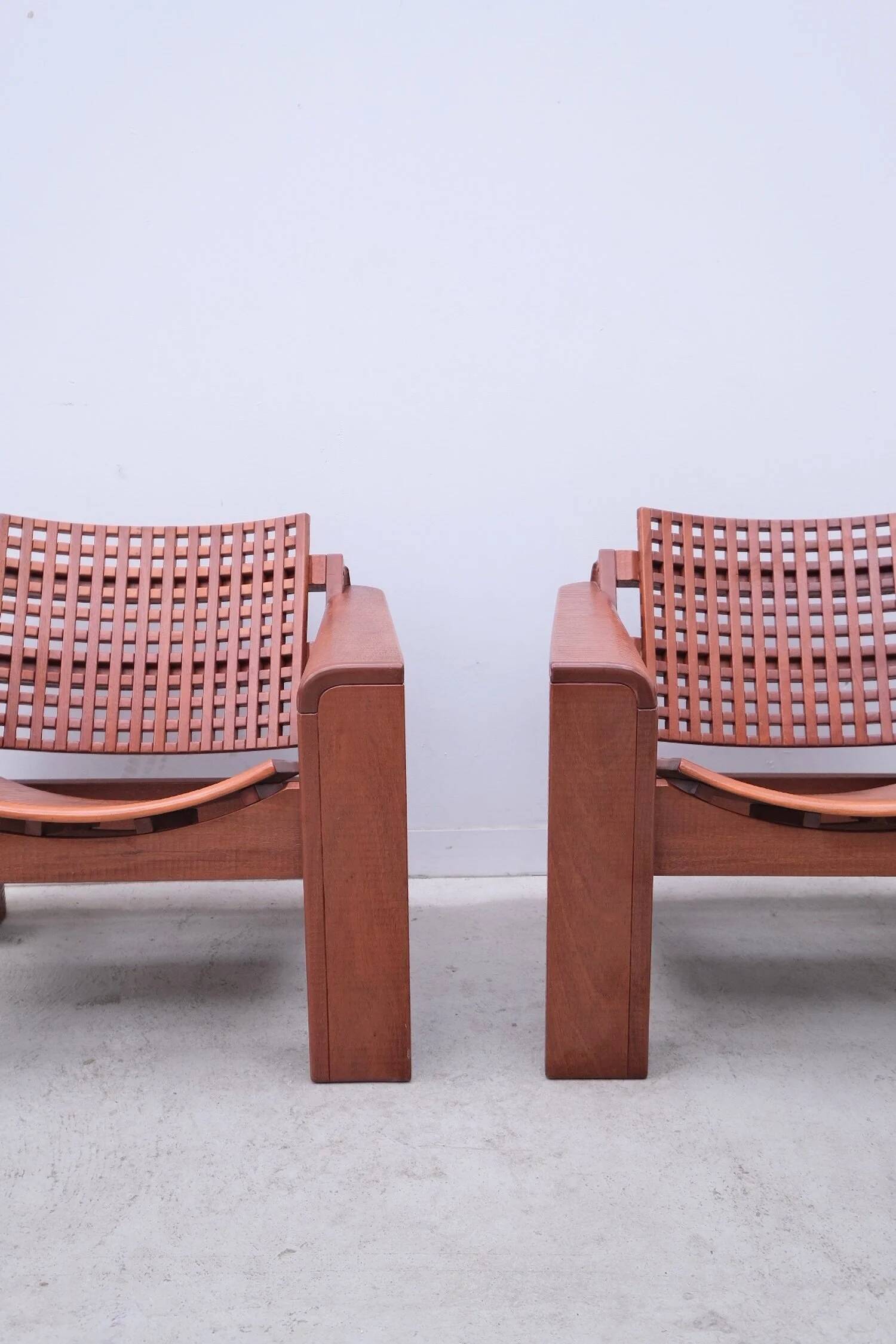 Pair of solid Lebanese cedar armchairs