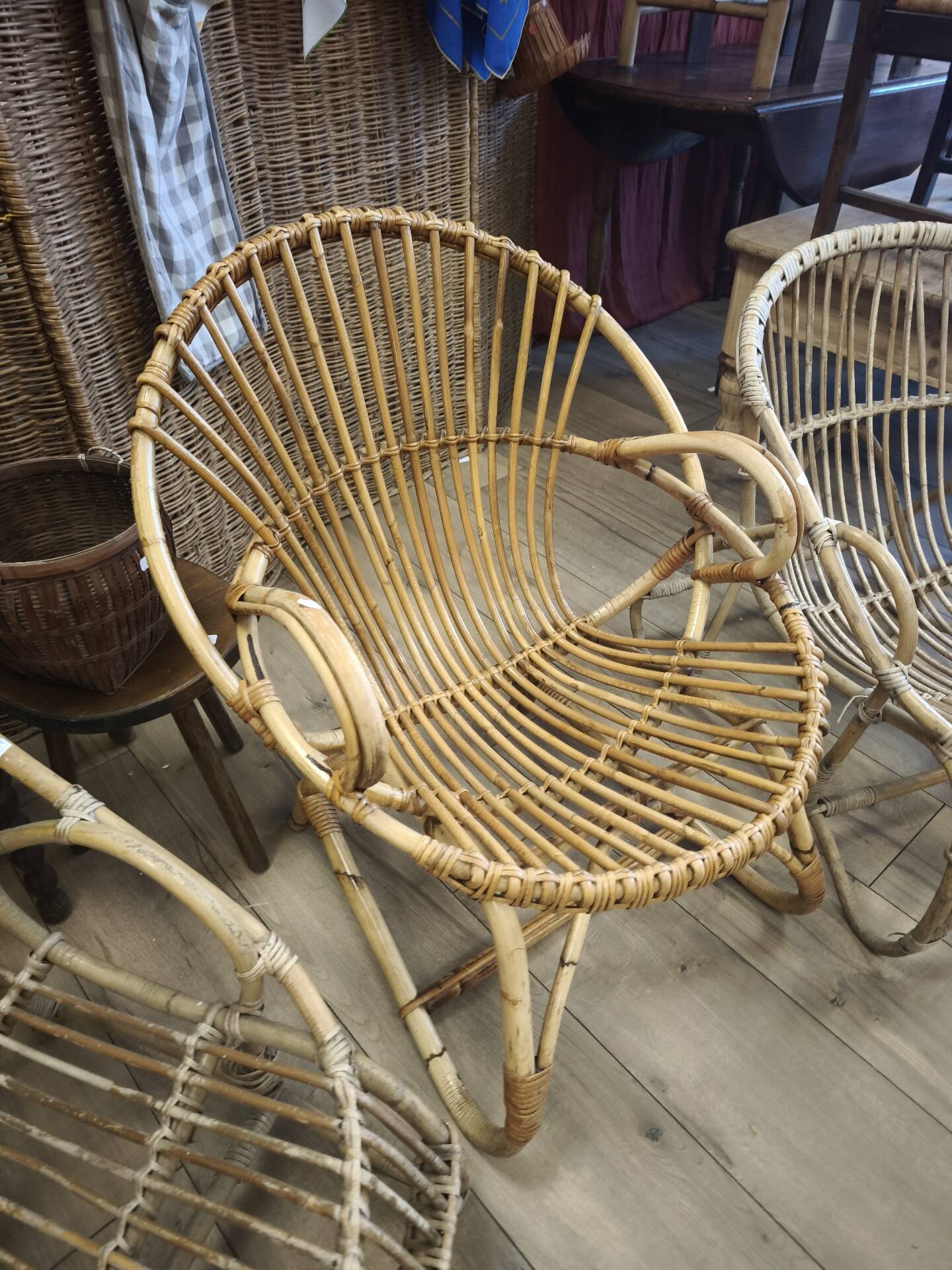 Set of 3 vintage rattan armchairs