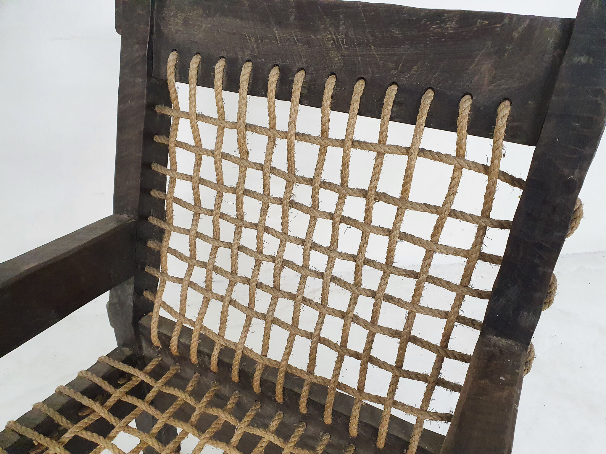 Solid oak and rope lounge chair, The Netherlands 1960's