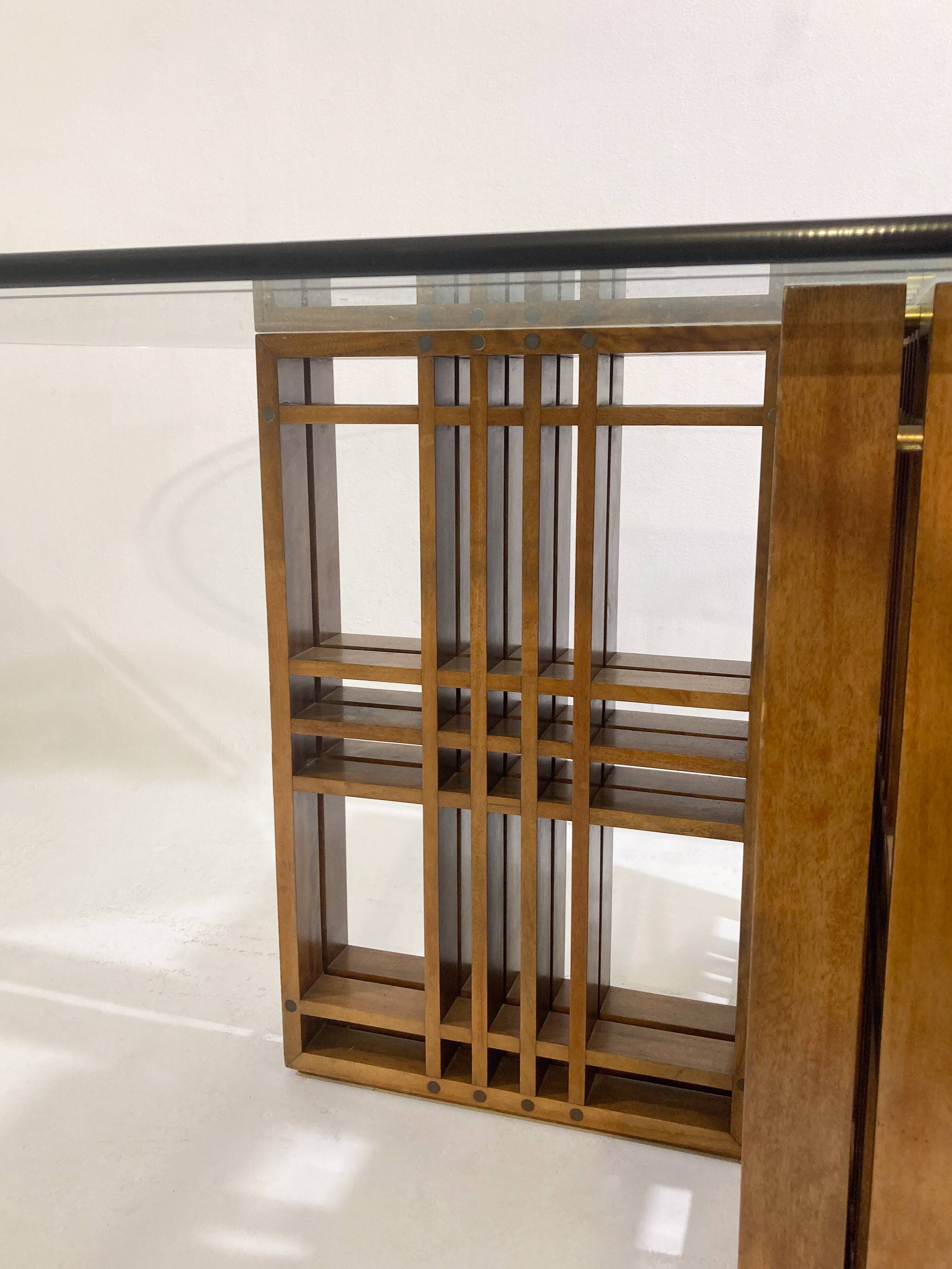 Table à manger en bois et verre, Italie 1960