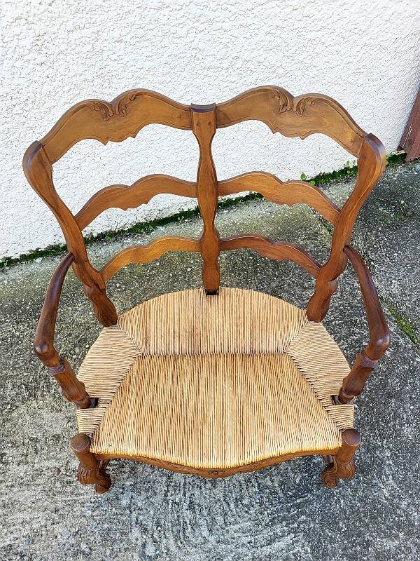 Provencal double armchair with woven rush in walnut