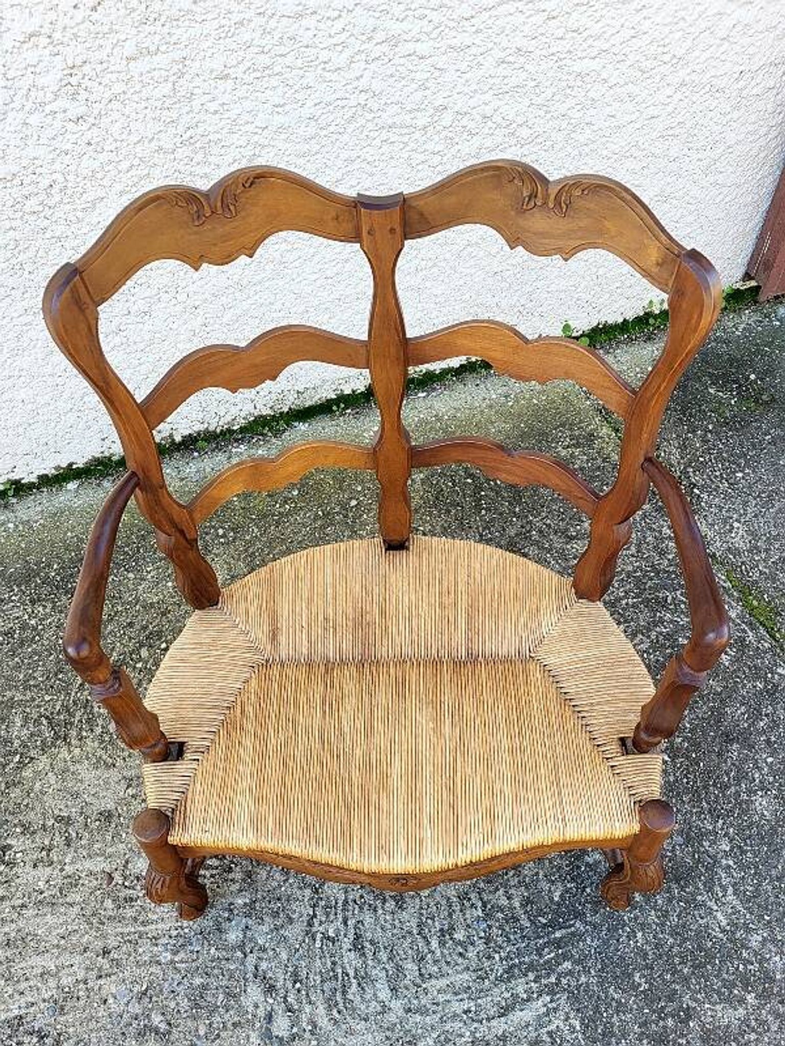 Provencal double armchair with woven rush in walnut