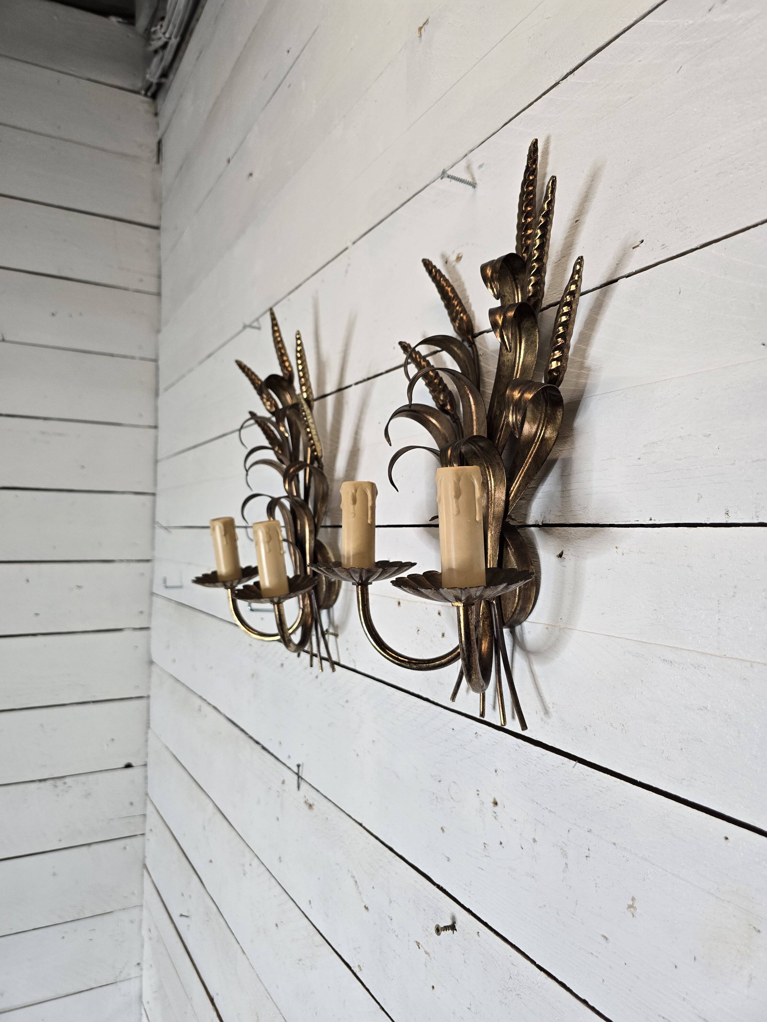 Pair of wheat ear wall lights from the 70s