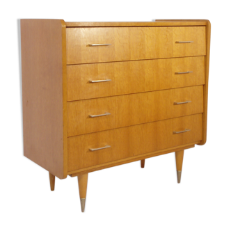 Commode à 4 tiroirs chêne et laiton vintage 1960