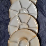 set of 4 compartmentalized fondue plates, white glazed stoneware - de Montgolfier / France