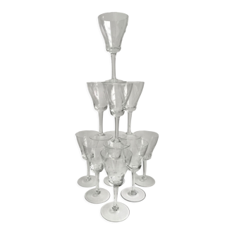 Set of 10 crystal wine glasses engraved 50-60s