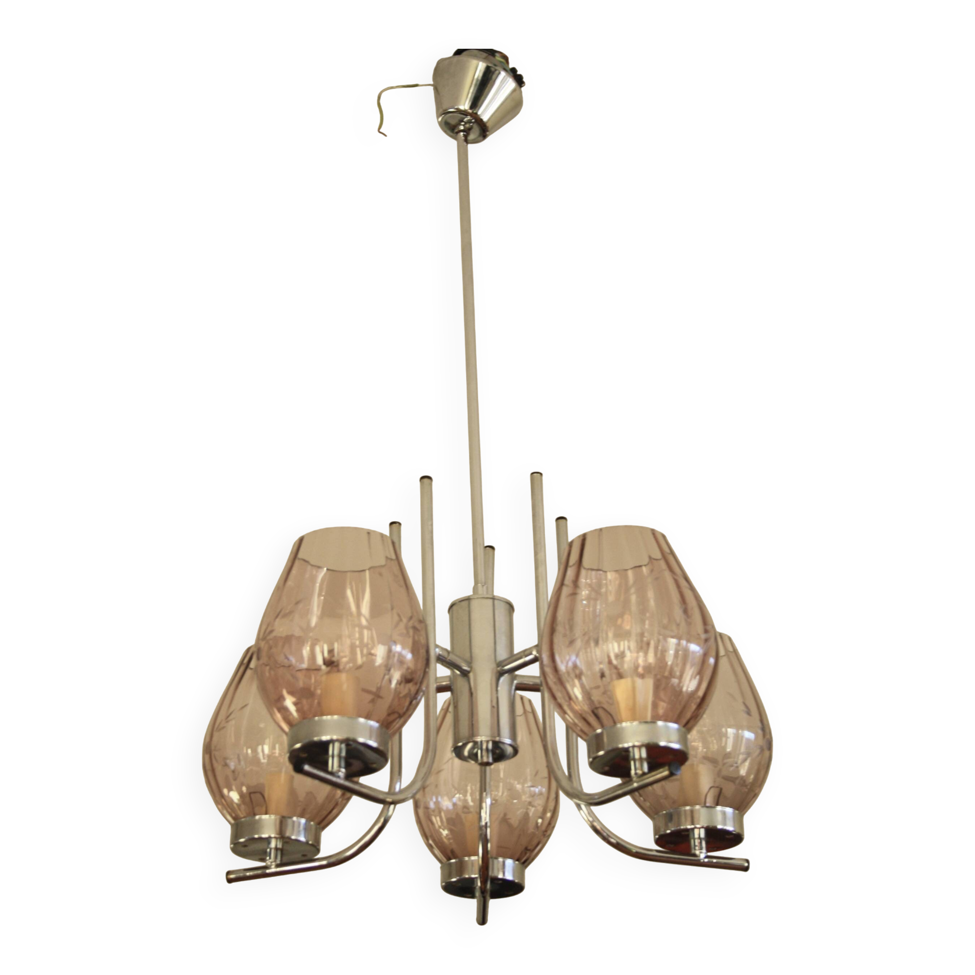 Chrome metal chandelier & cut glass