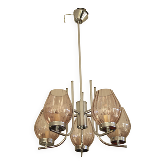 Chrome metal chandelier & cut glass