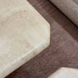 Pair of square nesting coffee tables in white beige travertine marble