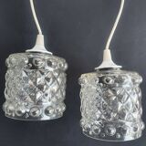 Pair of vintage 1970s glass pendant lights