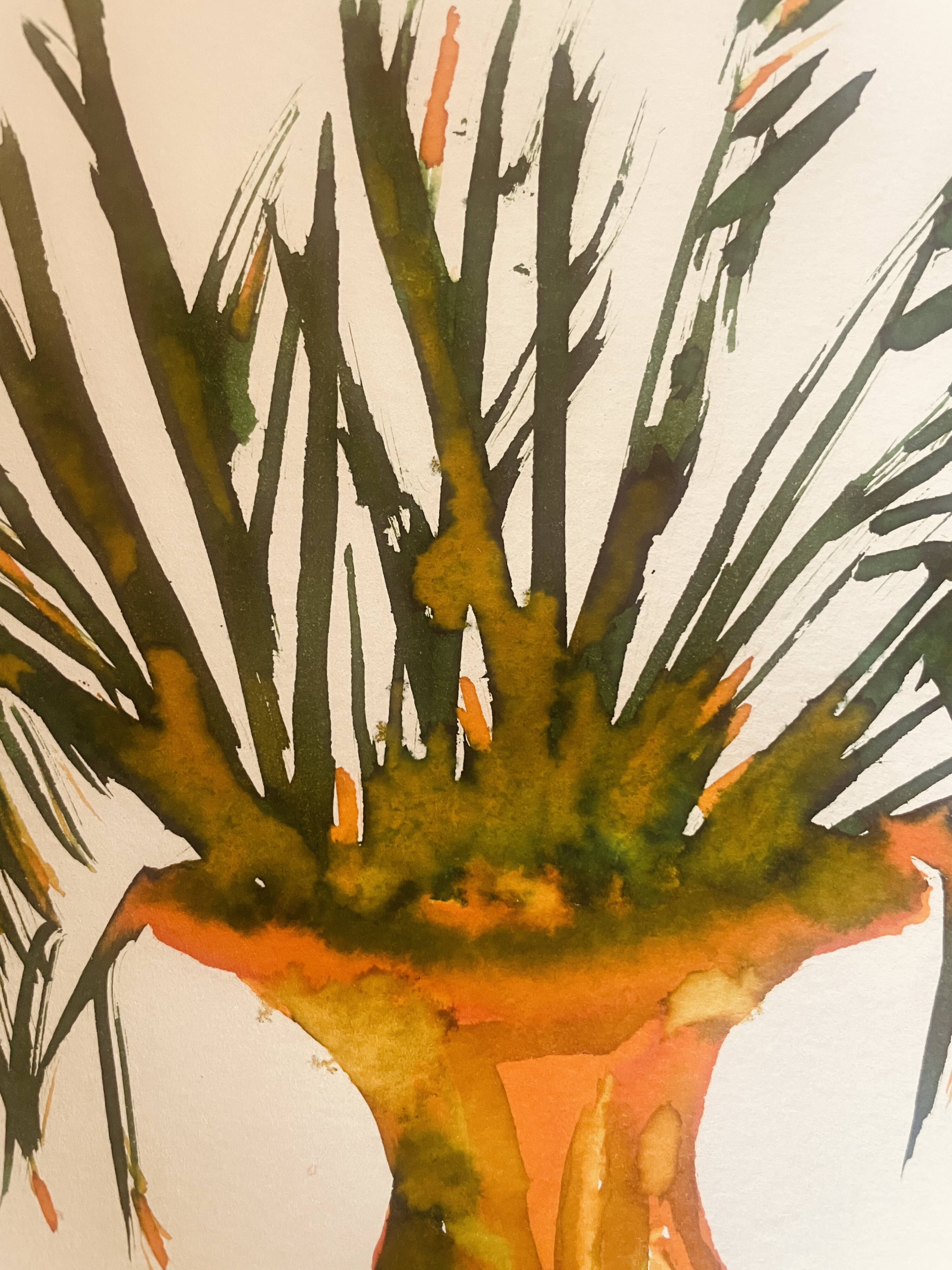 Tableau signé, nature morte « jarre provençale ornée de plantes »
