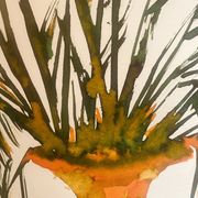 Tableau signé, nature morte « jarre provençale ornée de plantes »