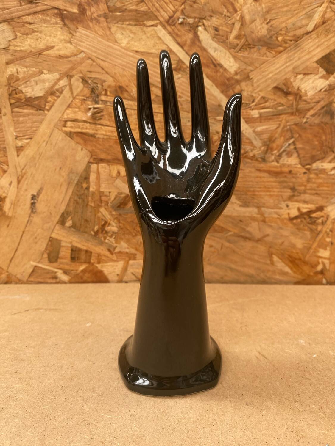 Antique Black Ceramic Hand Soliflore Ring Sizer Vintage Decoration