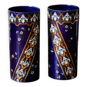Pair of Lunéville porcelain vases Art Nouveau blue ceramic