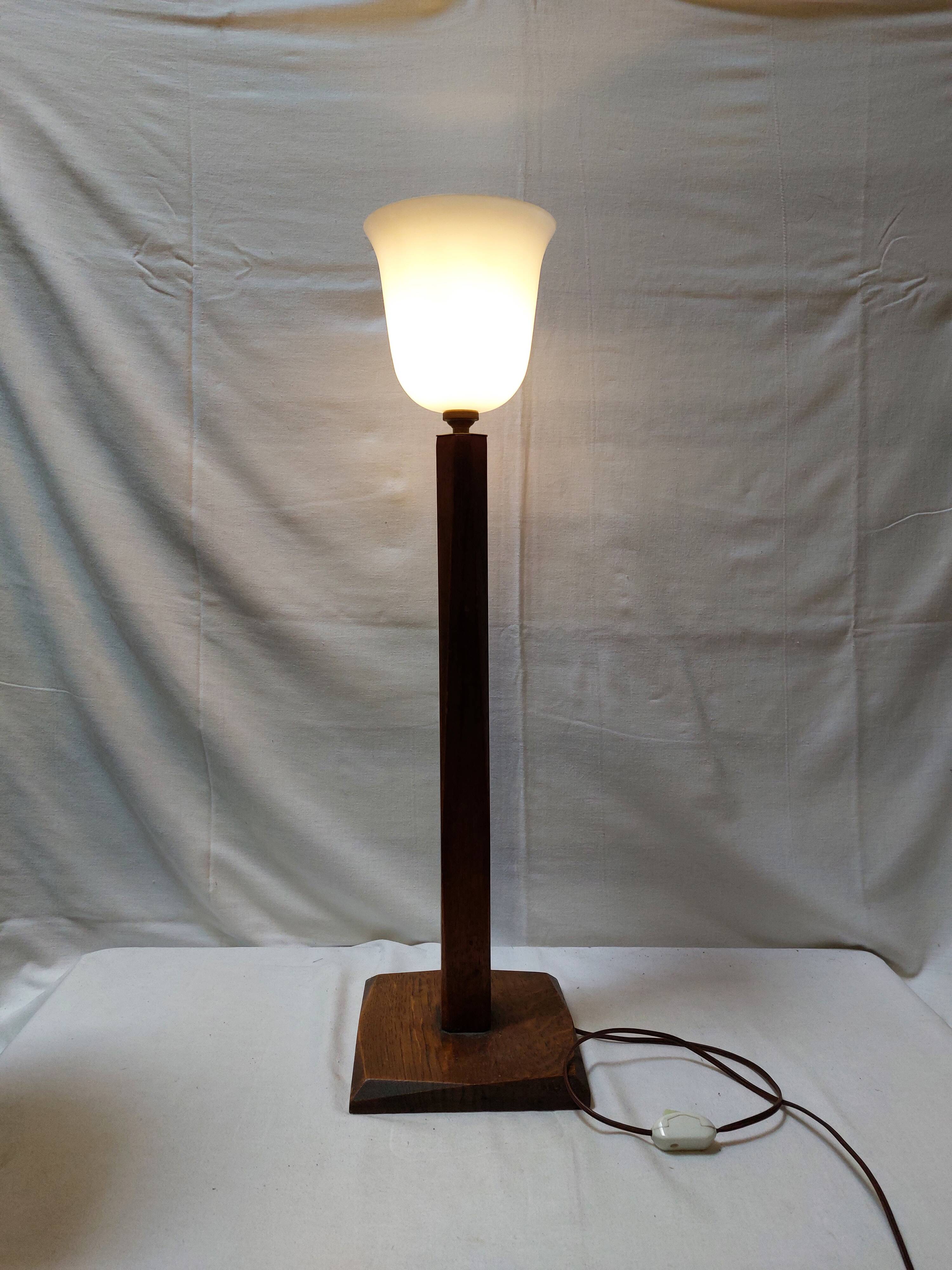 Old Art Deco table lamp 70 cm Mazda style in solid wood