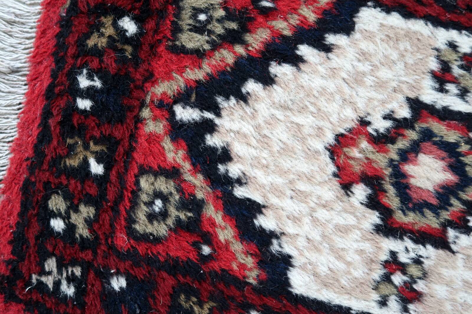 Tapis vintage du Moyen-Orient Hamadan fait main en laine – 40 x 59 cm 1970s