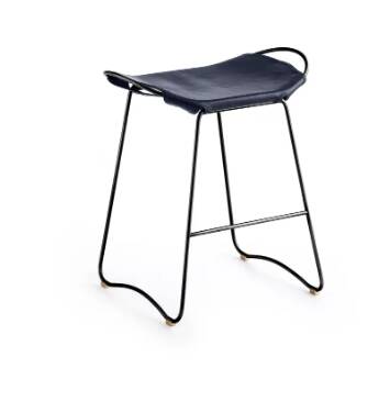 A pair of comfortable stools, blue with black metal details.