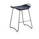 A pair of comfortable stools, blue with black metal details.