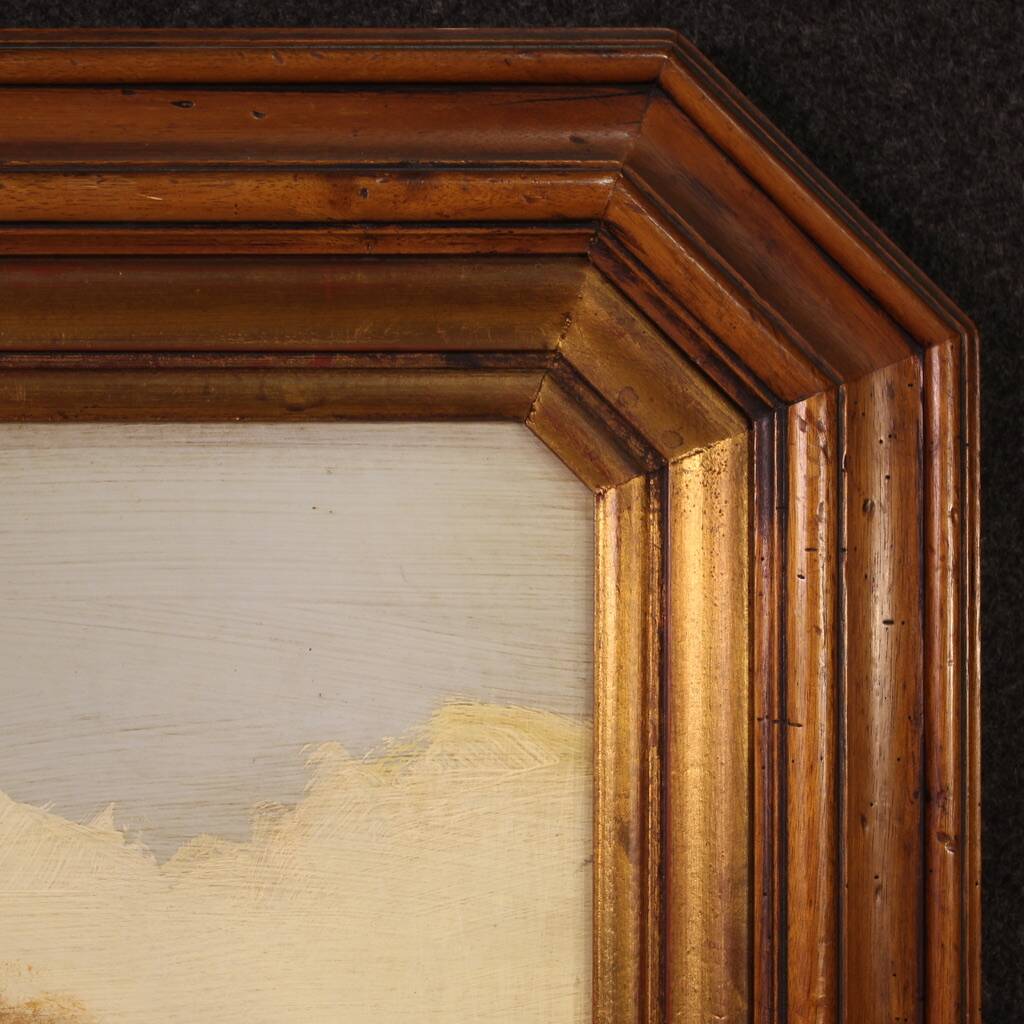 Signed painting landscape with a small house from the 20th century