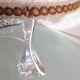 Bedside lamp with glass base and beige fabric lampshade / vintage 60s-70s
