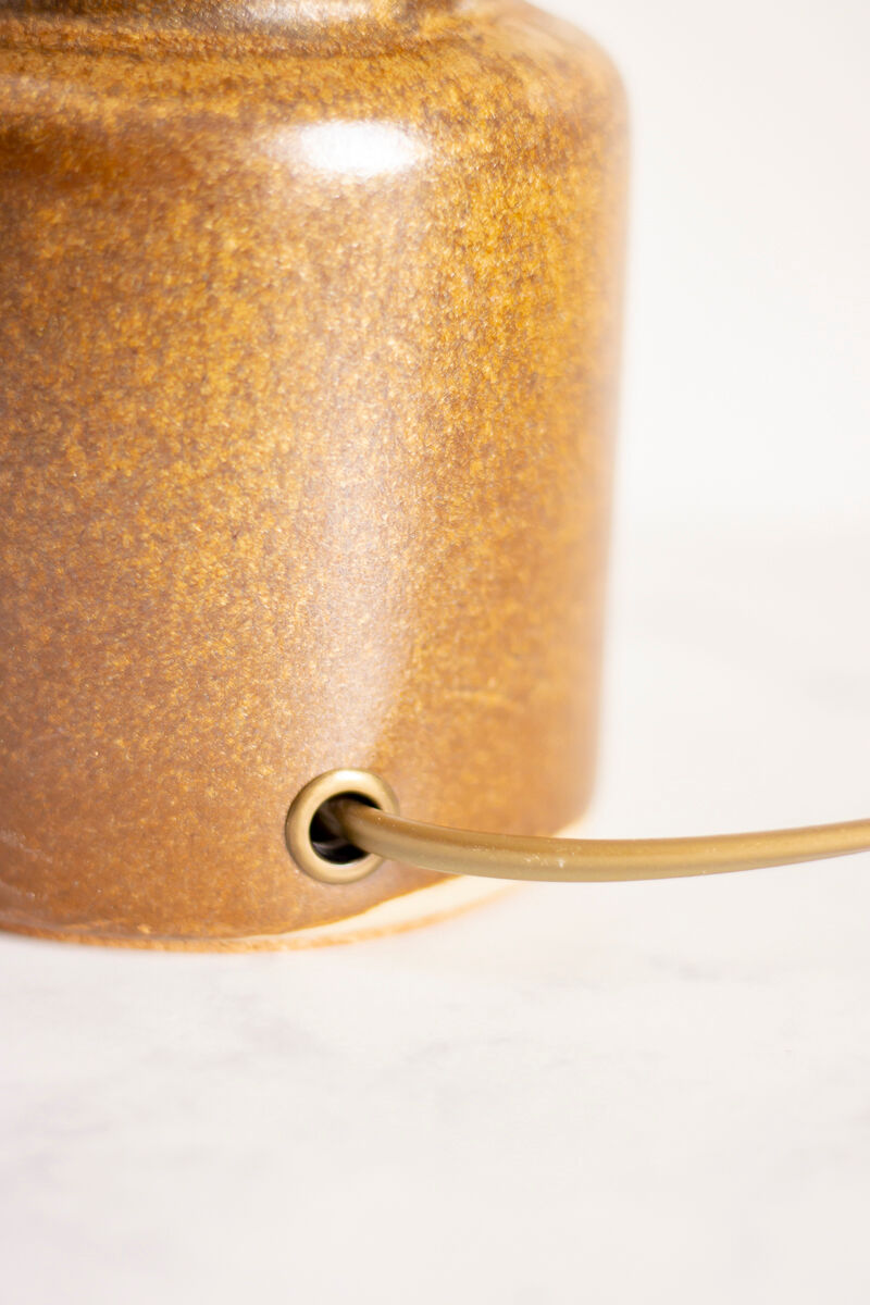 Lampe pot à moutarde en grès, motif feuilles de Maronnier