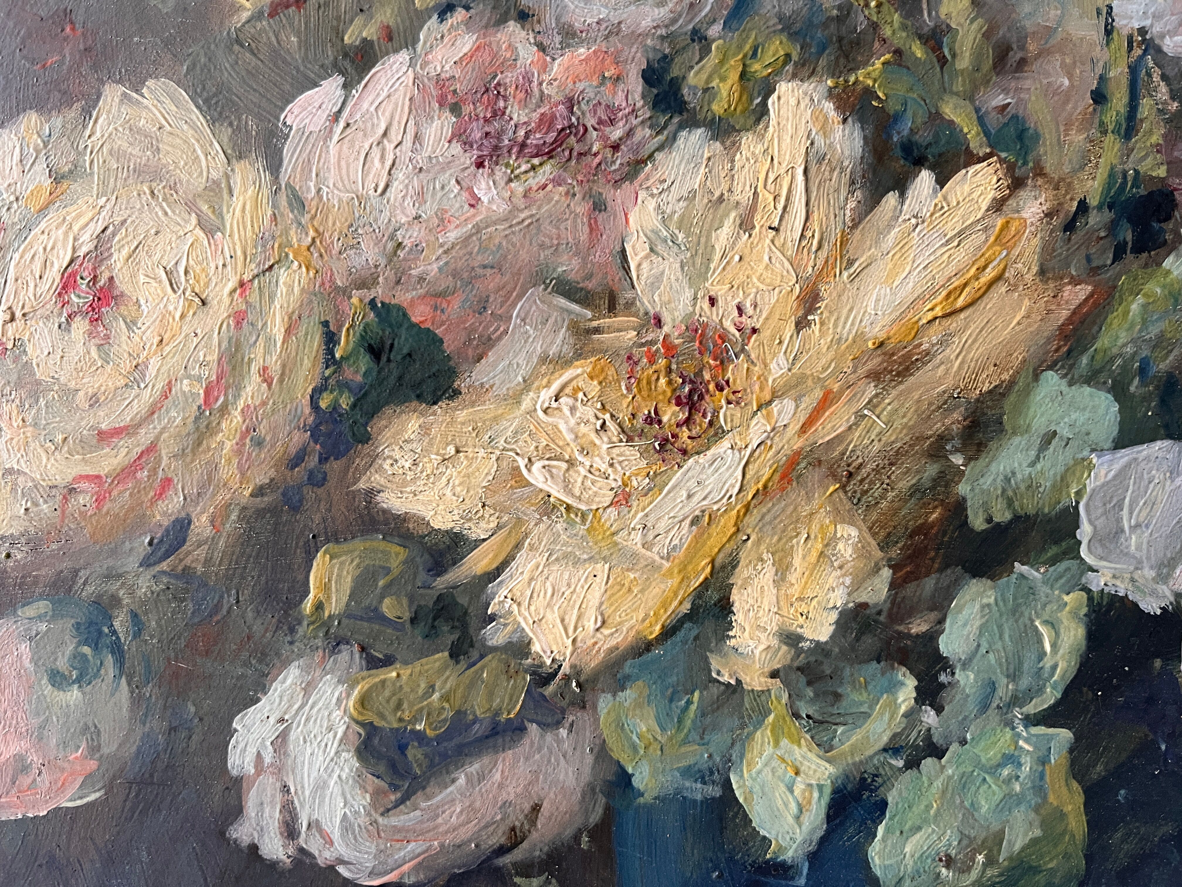 Still life with flowers, oil on panel circa 1930
