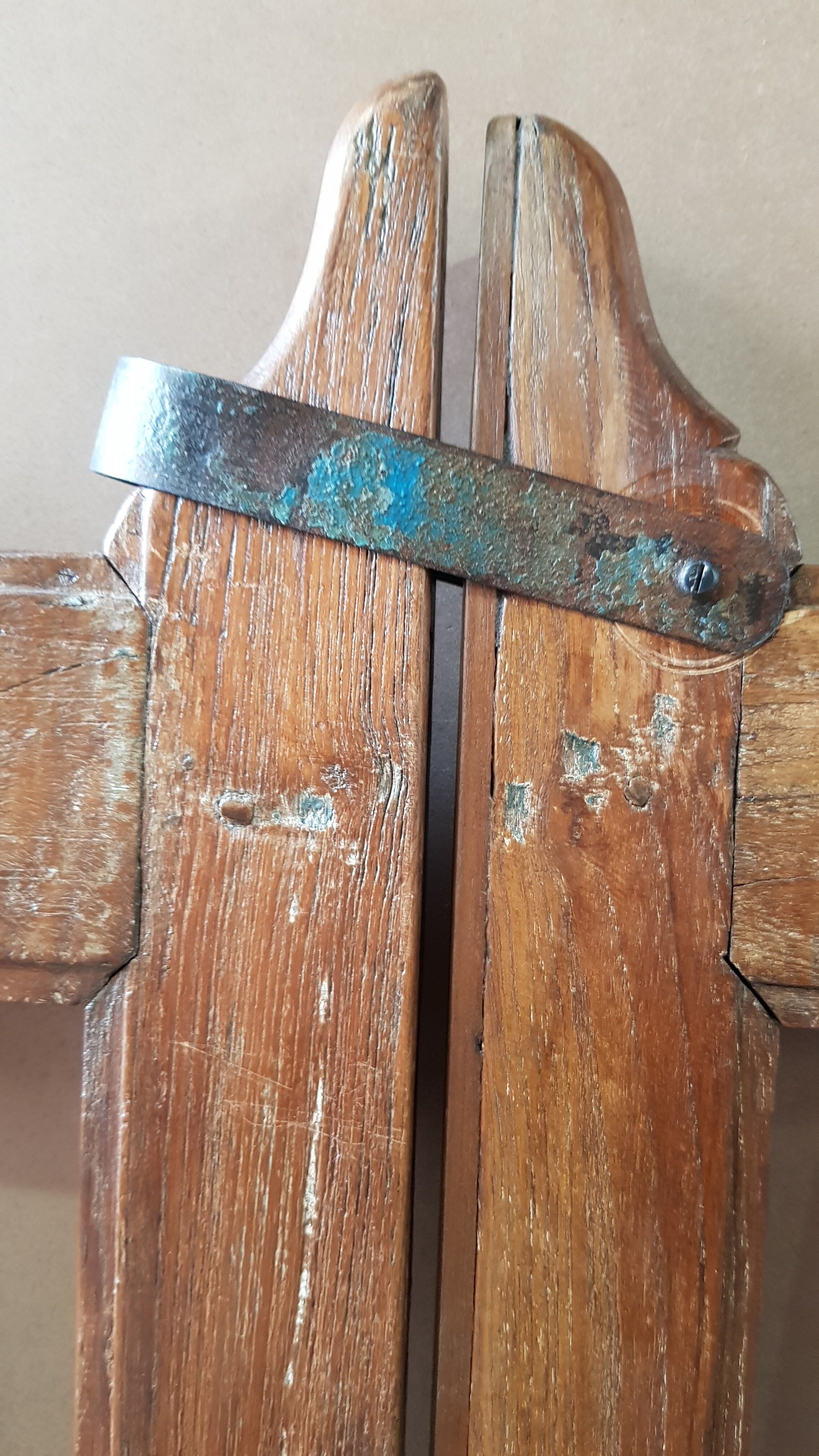 Old Burmese teak gate with openwork wrought iron panels
