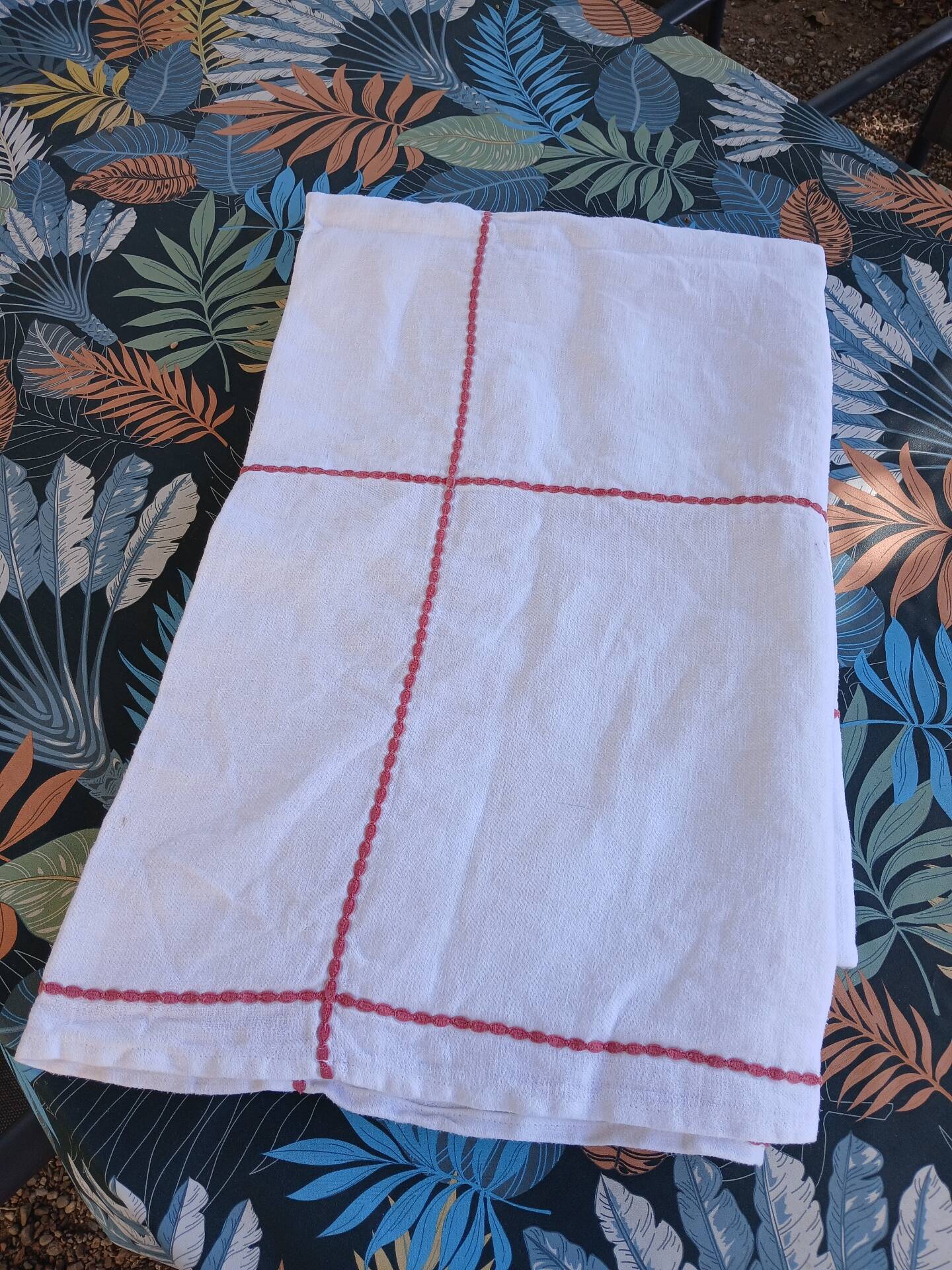 Vintage white linen tablecloth