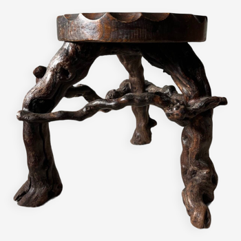 Brutalist tripod stool, vine legs, 1950s