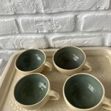 4 handcrafted beige & blue glazed earthenware cups