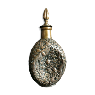 Ancienne bouteille verre chine phenix dragon flacon chine vietnam vers 1900