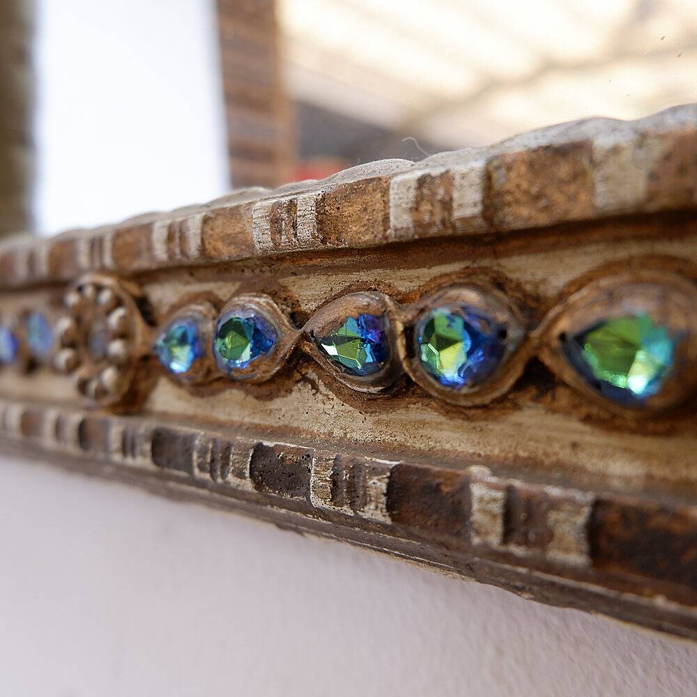Mirror in stucco and coloured stones in the style of Creaciones Gobesso, Italy.