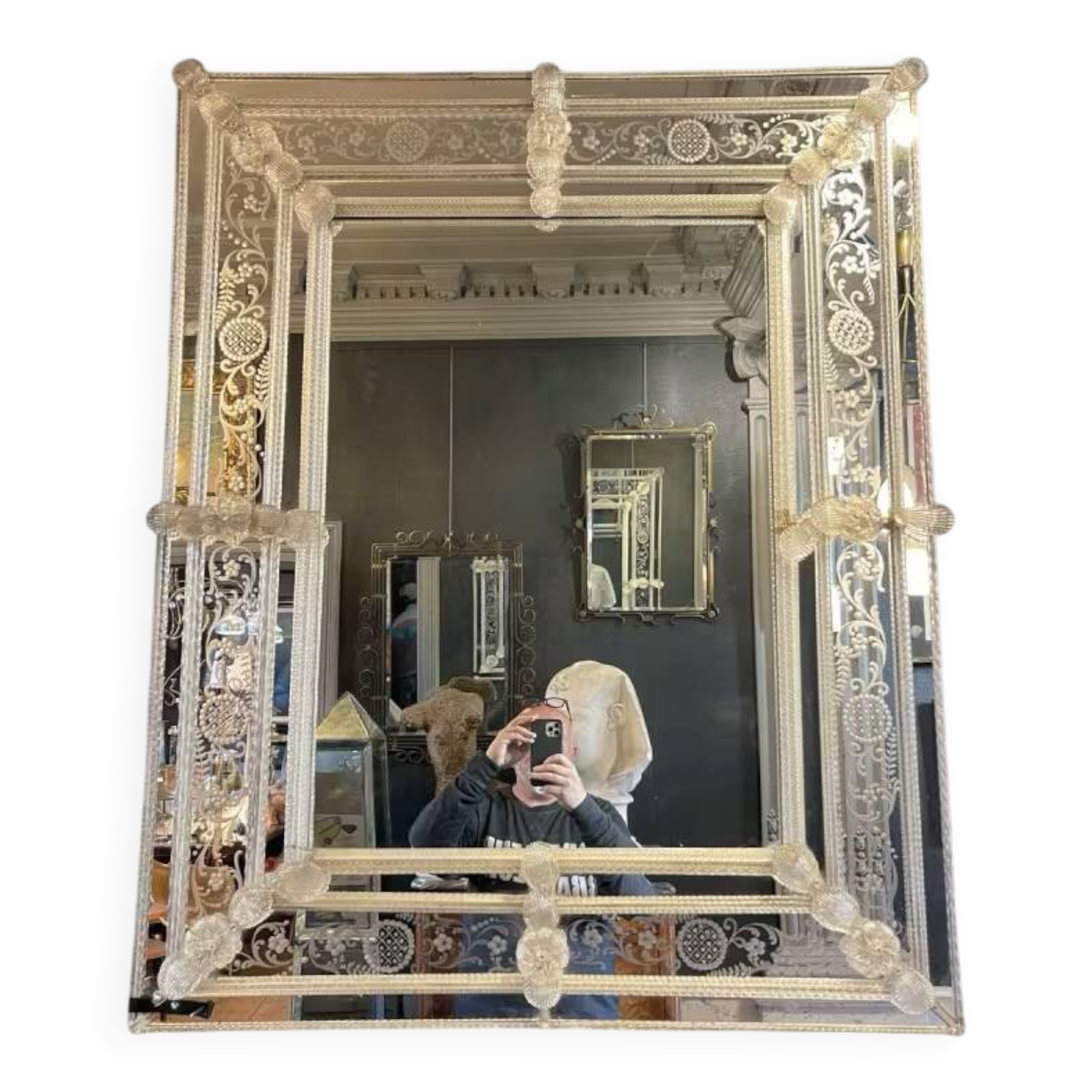 Barovier & Toso Murano, mirror with engraved borders, early 20th century.