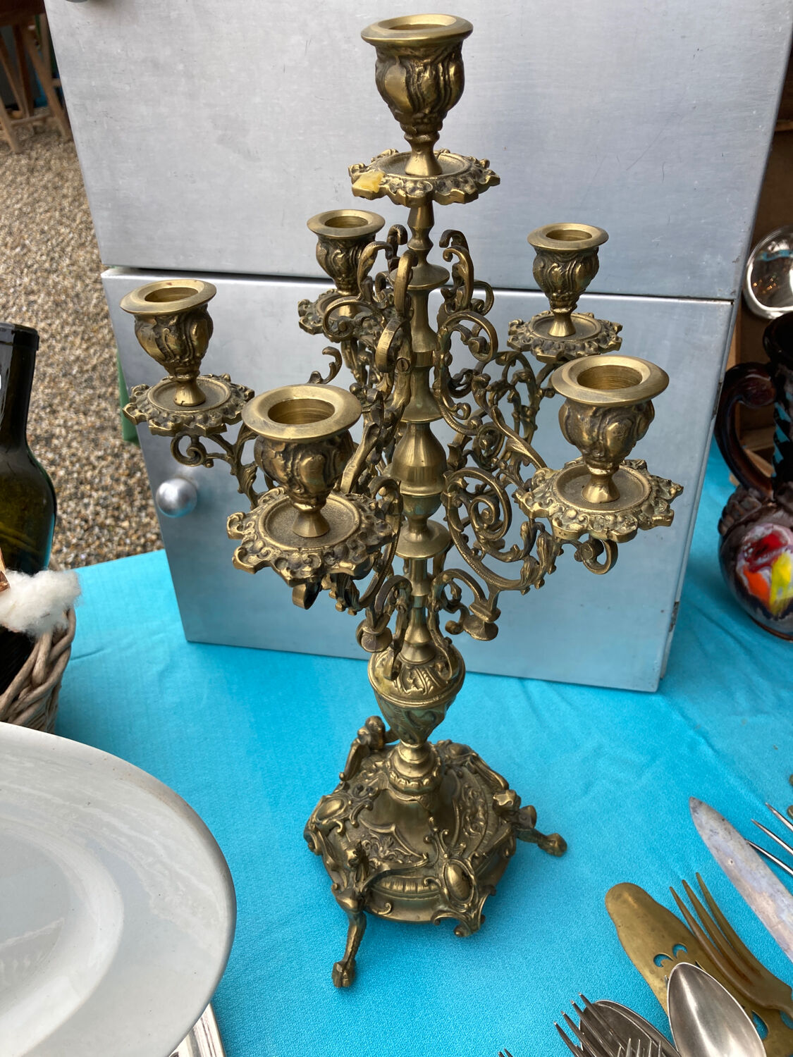 5-spoke bronze chandelier