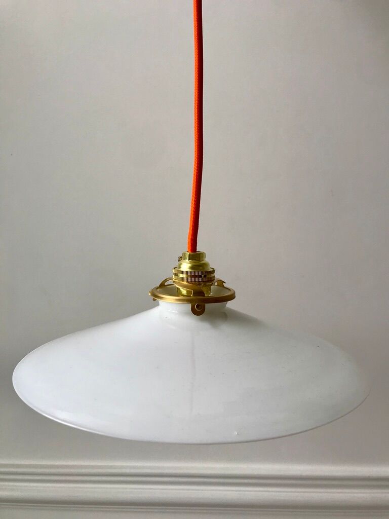 Hanging lamp in opaline smooth orange thread early twentieth century