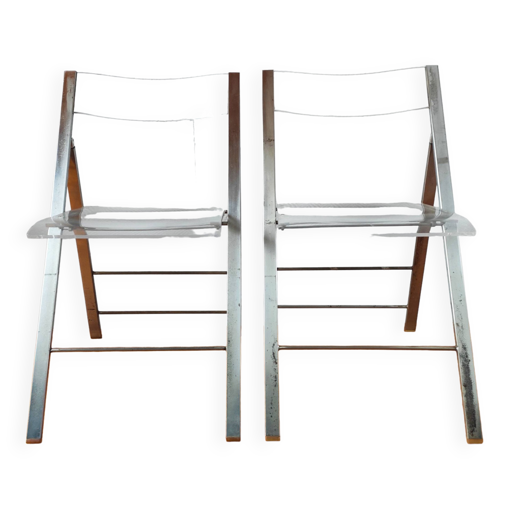 Pair of vintage 1970s plexiglass folding chairs
