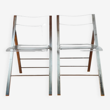 Pair of vintage plexiglass folding chairs 1970