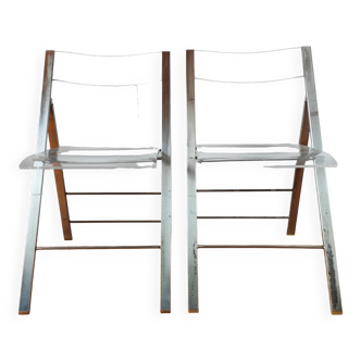 Pair of vintage plexiglass folding chairs 1970