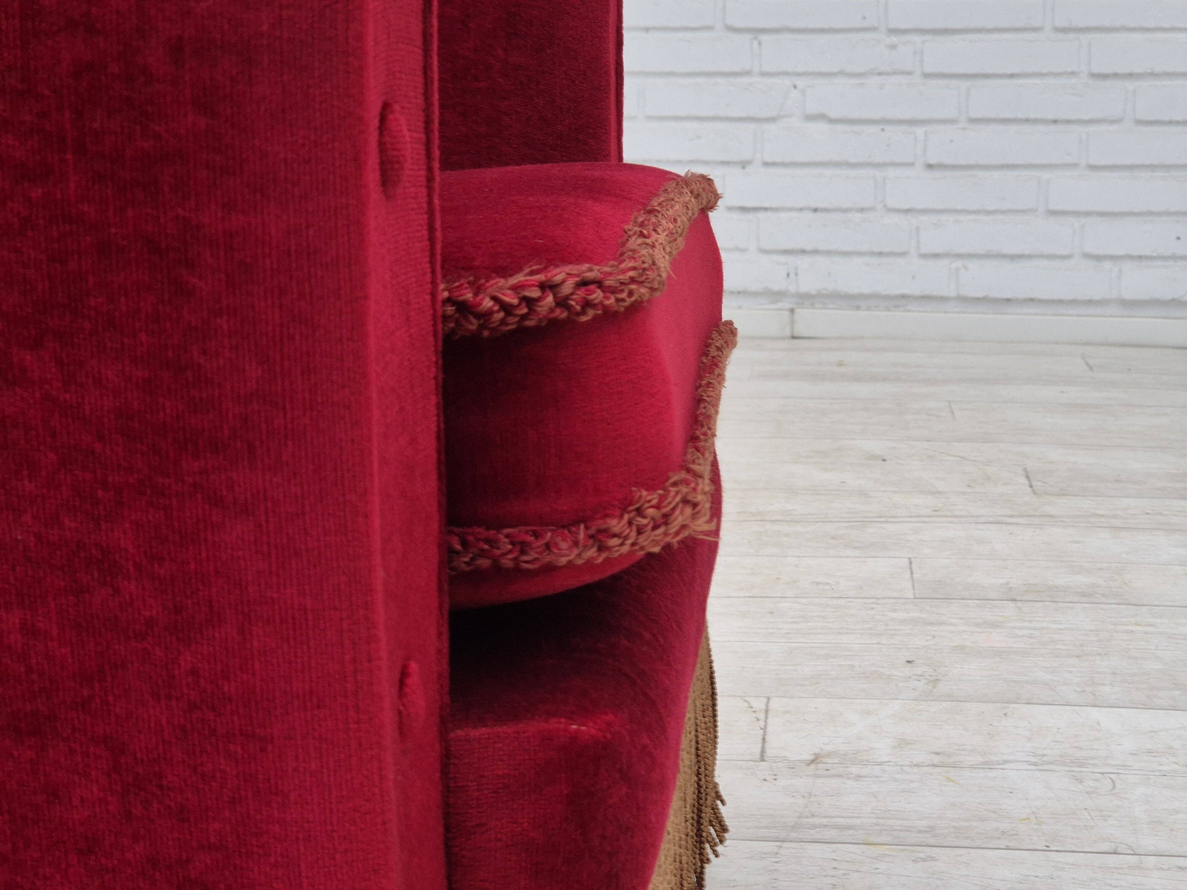 1970s, Danish lounge chair, original condition, cherry-red velour fabric.