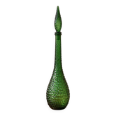 Large decorative vintage green glass carafe/bottle with relief – H57 cm