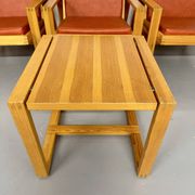 Scandinavian design lounge set in pine with 3 lounge chairs and a table from the 70s.