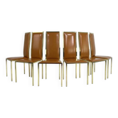 Set of 6 brass and leather chairs, Italian design from the 70s