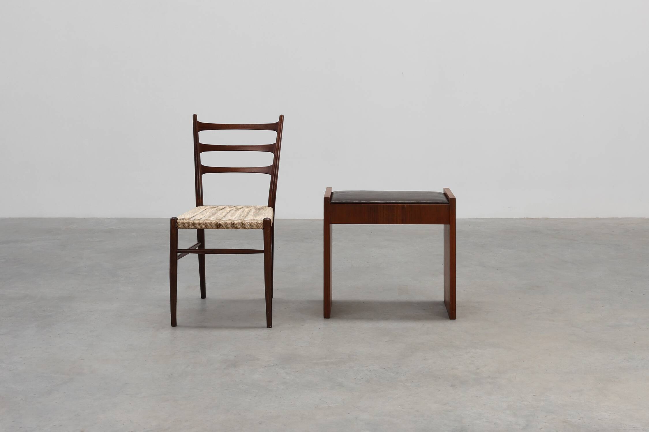 Art Deco Walnut Stool with Leather Seat, Belgium ca. 1925