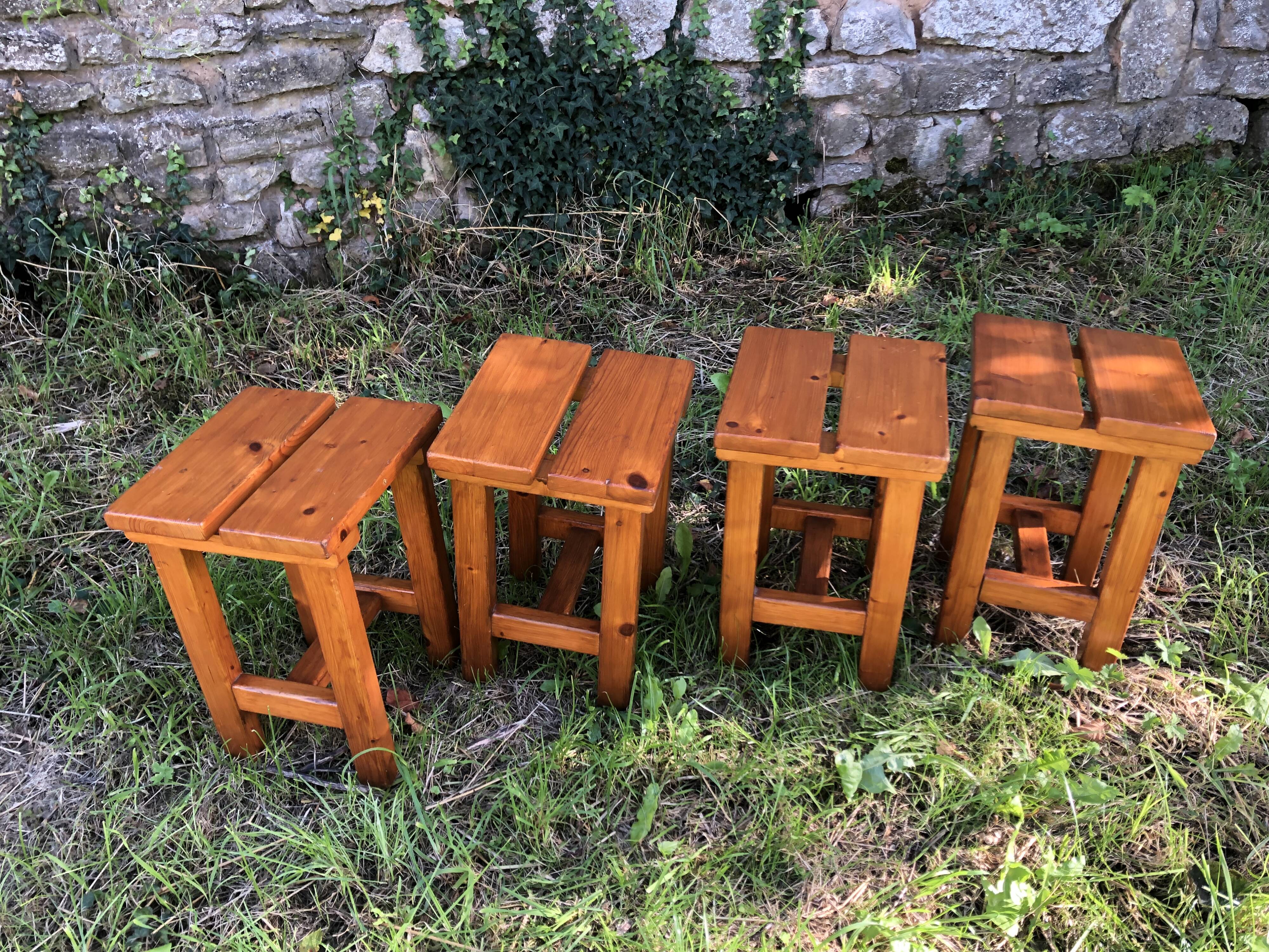 Rustic vintage brutalist wooden stools
