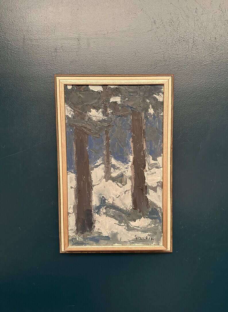 Original Vintage Swedish Oil on Panel – “Tre träd” by Svän Grandin – Signed – Vintage & Framed