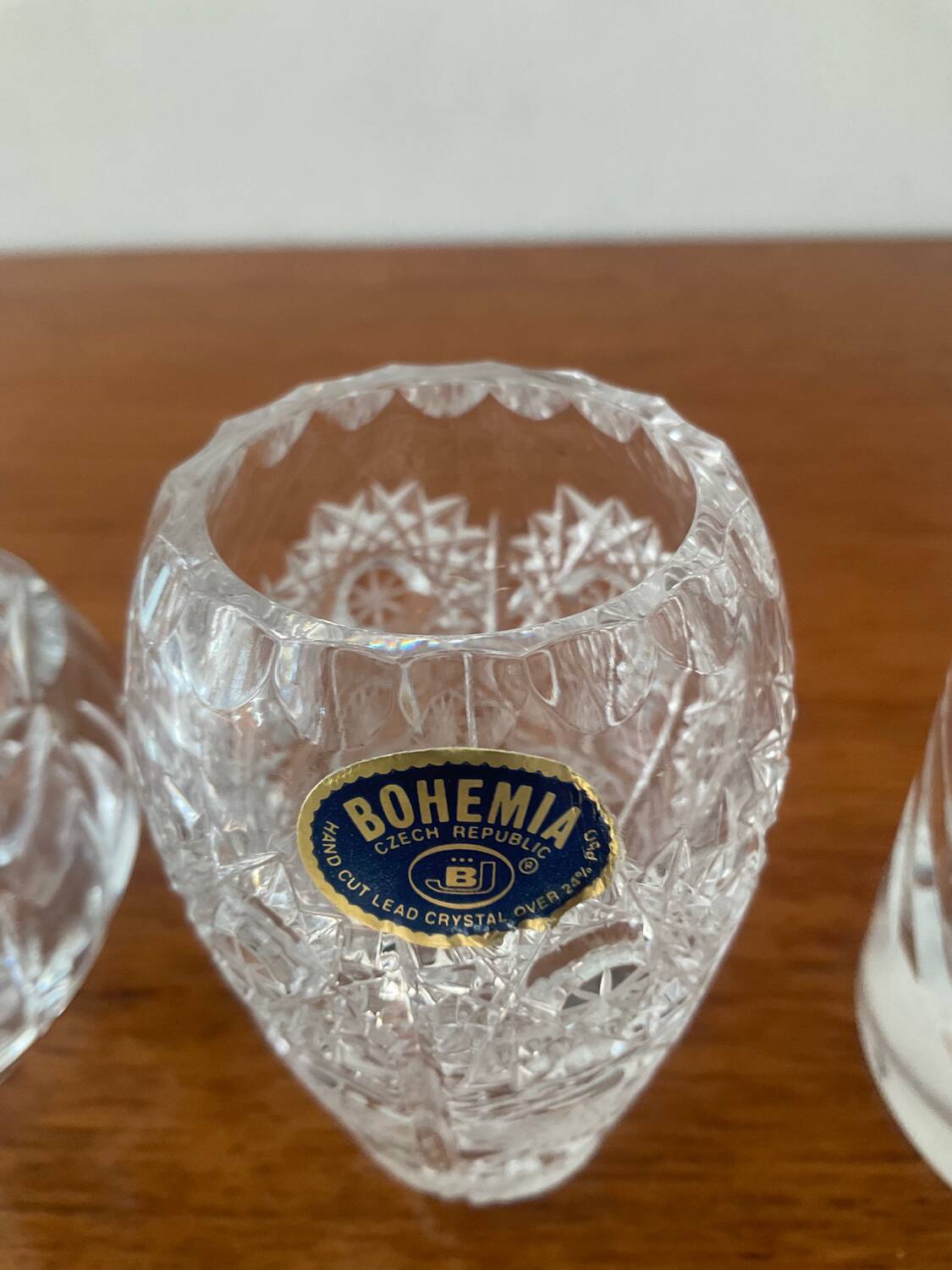 Trio of vintage Bohemian crystal vases