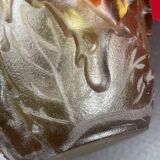 Very beautiful grapevine and vine leaves glass vase, curiously unsigned 22 cm